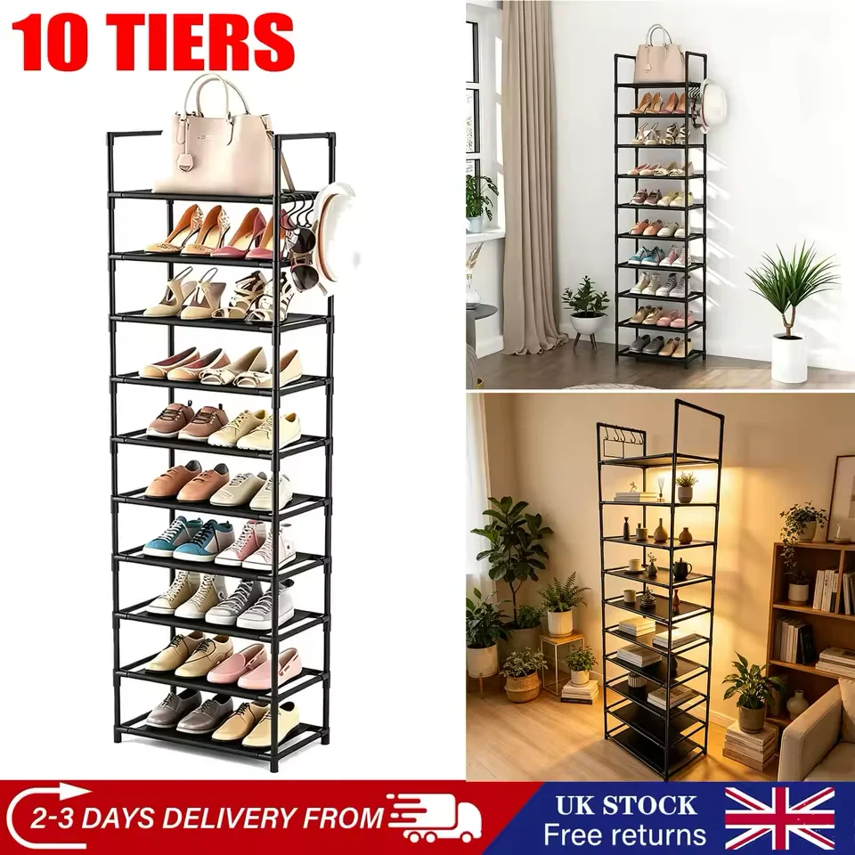 A narrow vertical shoe rack