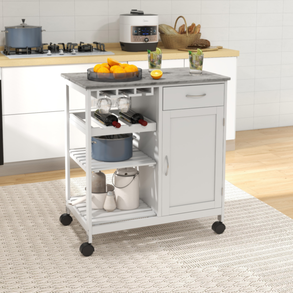 Kitchen Trolley with Wine Rack and Drawer