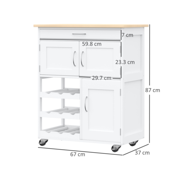 Kitchen Trolley with 9-Bottle Rack