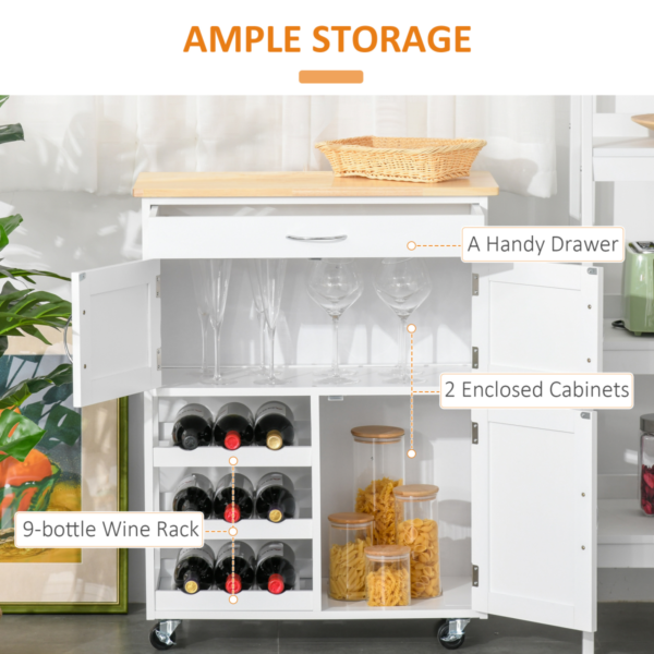 Kitchen Trolley with 9-Bottle Rack