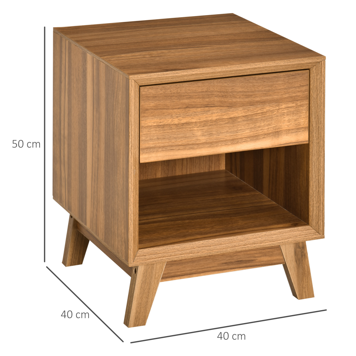 Bedside Table with Drawer and Shelf dimension diagram — 50cm high, 40cm wide, 40cm deep