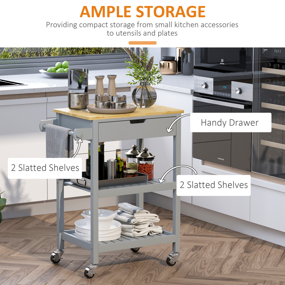 Kitchen Trolley with Rubberwood Worktop — additional product image