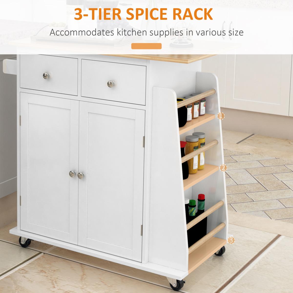 Kitchen Island Trolley with Spice Rack — additional product image